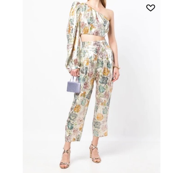 Hayley Menzies Shimmering Bonita Silk Jacquard Top Off Shoulder One Sleeve NWT - Picture 5 of 8